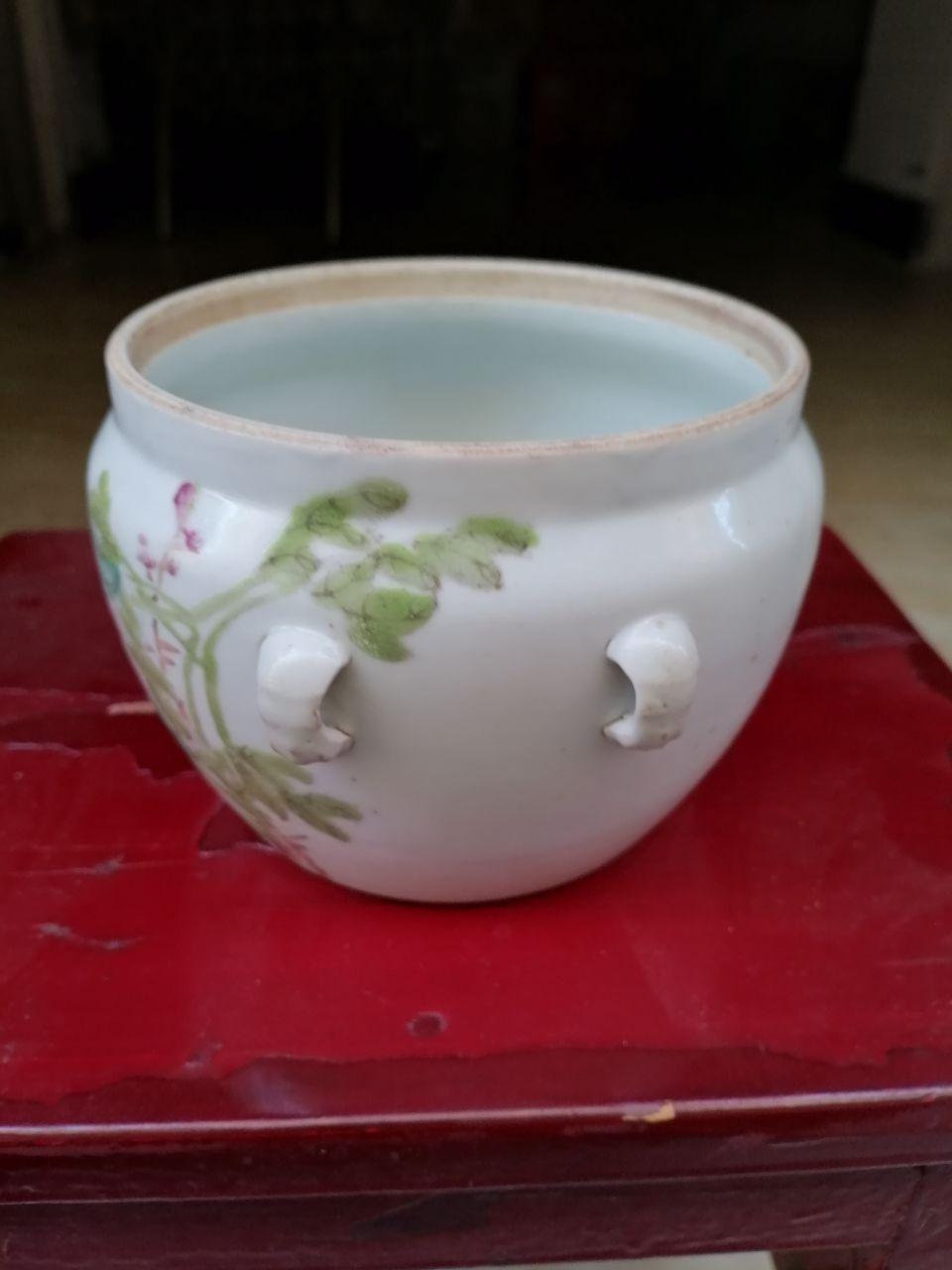 粉彩花鸟四系粥罐