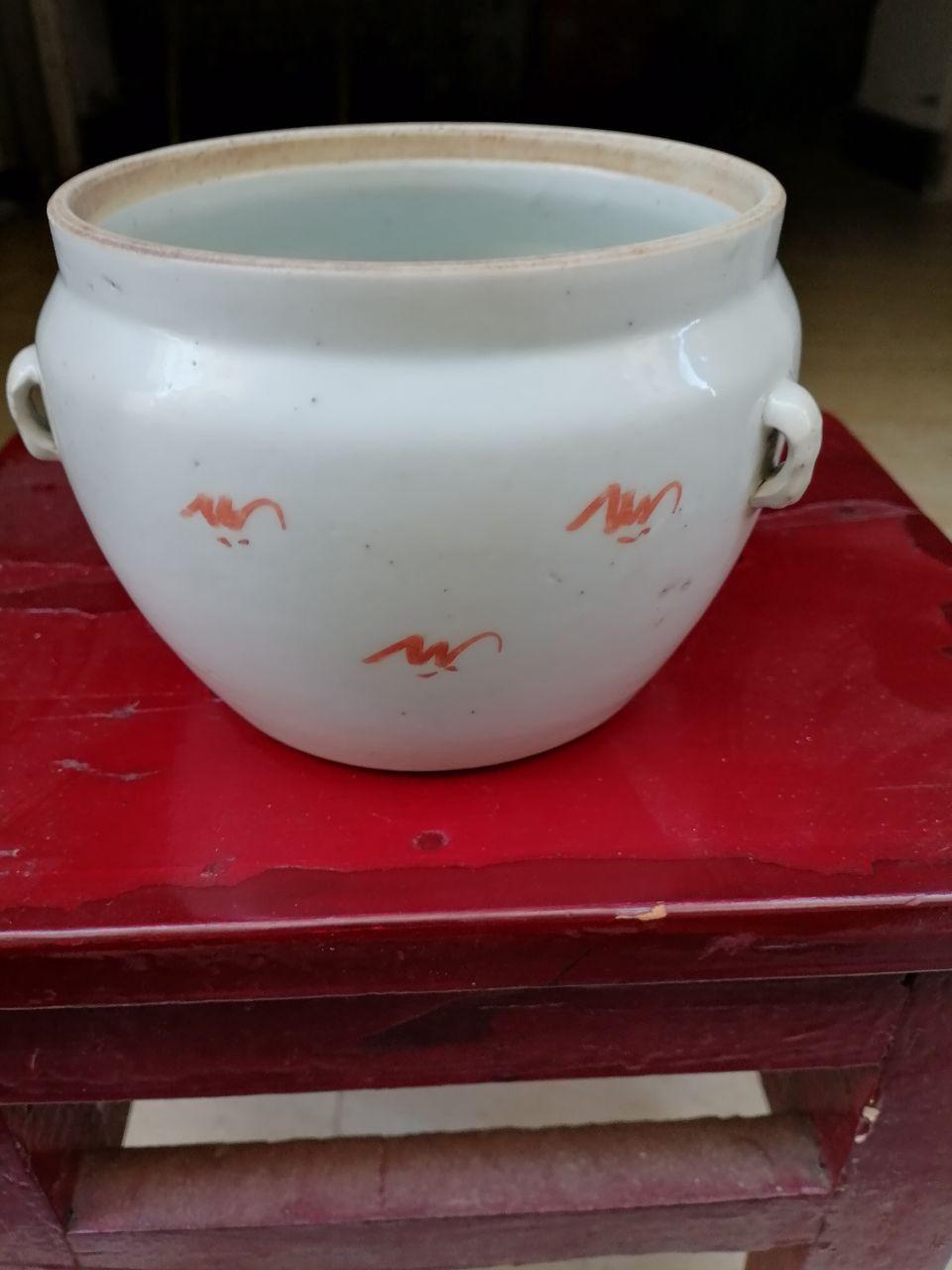 粉彩花鸟四系粥罐